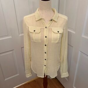 FREE PEOPLE | WE THE FREE Gauze Button Down Shirt Women Small‎ Pale Yellow